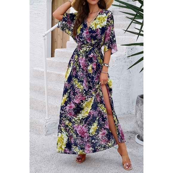 Blue Printed Half Slit Dress - Picture 3 of 11